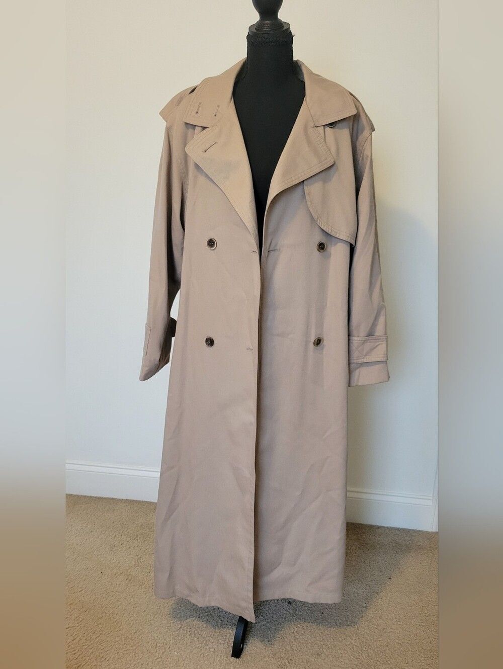 Vtg London Fog Double Breasted Long Trench Coat Tan Beige Light Academia 8